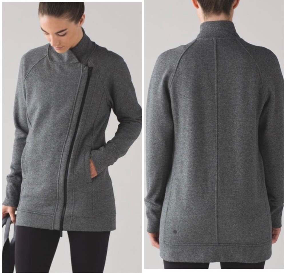 Lululemon Back To It Wrap Heathered Speckled Black Cotton Fleece Jacket Size 6